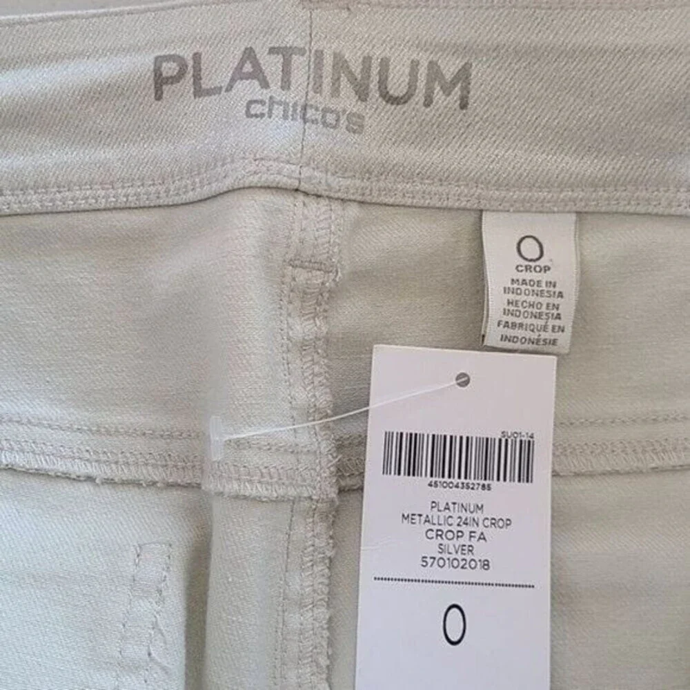 Chico's Platinum Pants Metallic Silver Crop Jeans NWT Size 0 US  Sz 4 - Picture 9 of 11